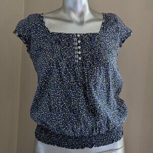 Rue 21 Navy Floral Cotton Peasant Style Top